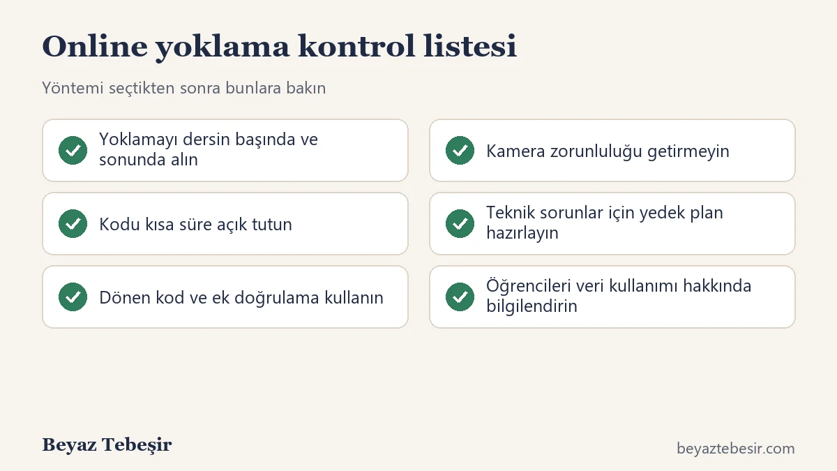 Online derste yoklama için altı ipucu kontrol listesi