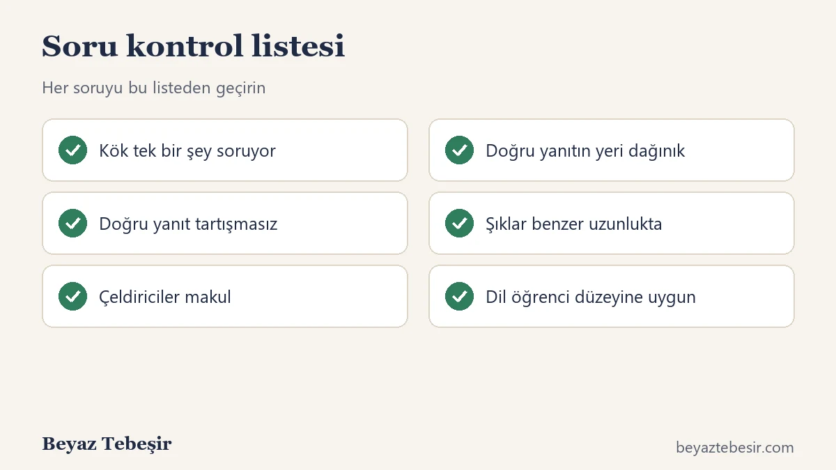 Çoktan seçmeli soru için altı maddelik gözden geçirme listesi